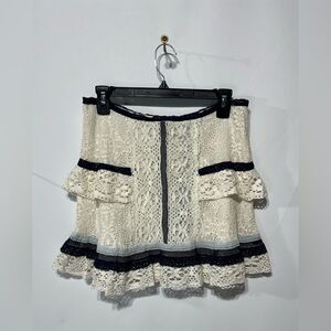 Love Sam by Anthropologie Cream and Navy Lace Mini Skirt Size Small NWT